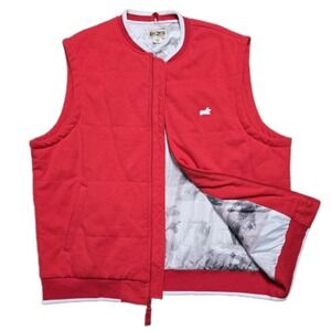 AKOO Cotton Puffer Vest Y2K Red White Full Zip Mens 2XL Lined Hunt Club EUC